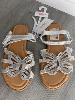 Kids Girls Capelli Shimmering Silver Butterfly Sandal Size 1/2